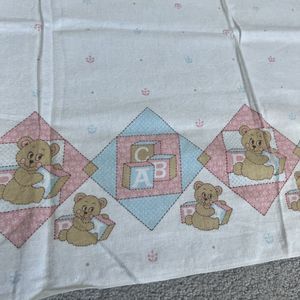 TWO Vintage Handmade Baby Receiving Blankets Flannel Bears Blocks Never Used